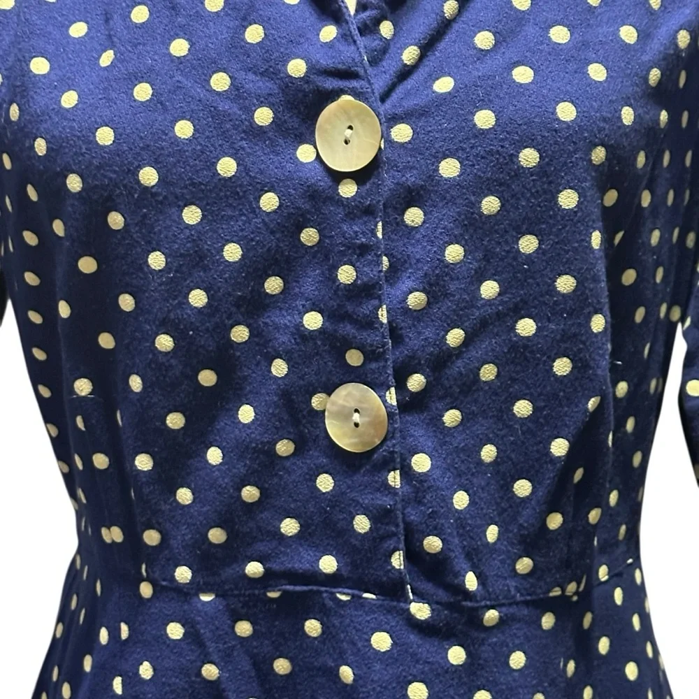 April Cornell Blue White Polka Dot Midi Dress Tie Waist 100% Cotton Large India - Picture 4 of 13